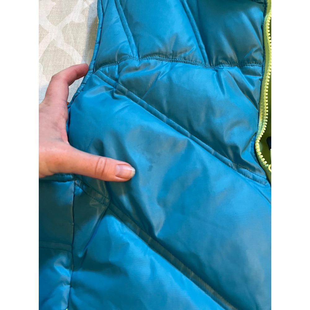 Cabelas Goose Down Puffer Vest Teal Yellow XL 650 Fill Power - Picture 10 of 10